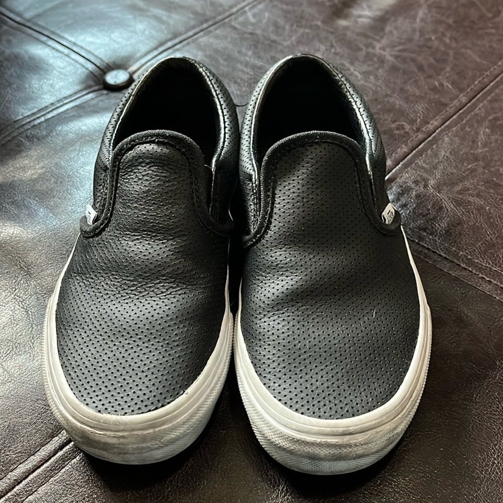 Kids Leather Vans Classic Slip-Ons
